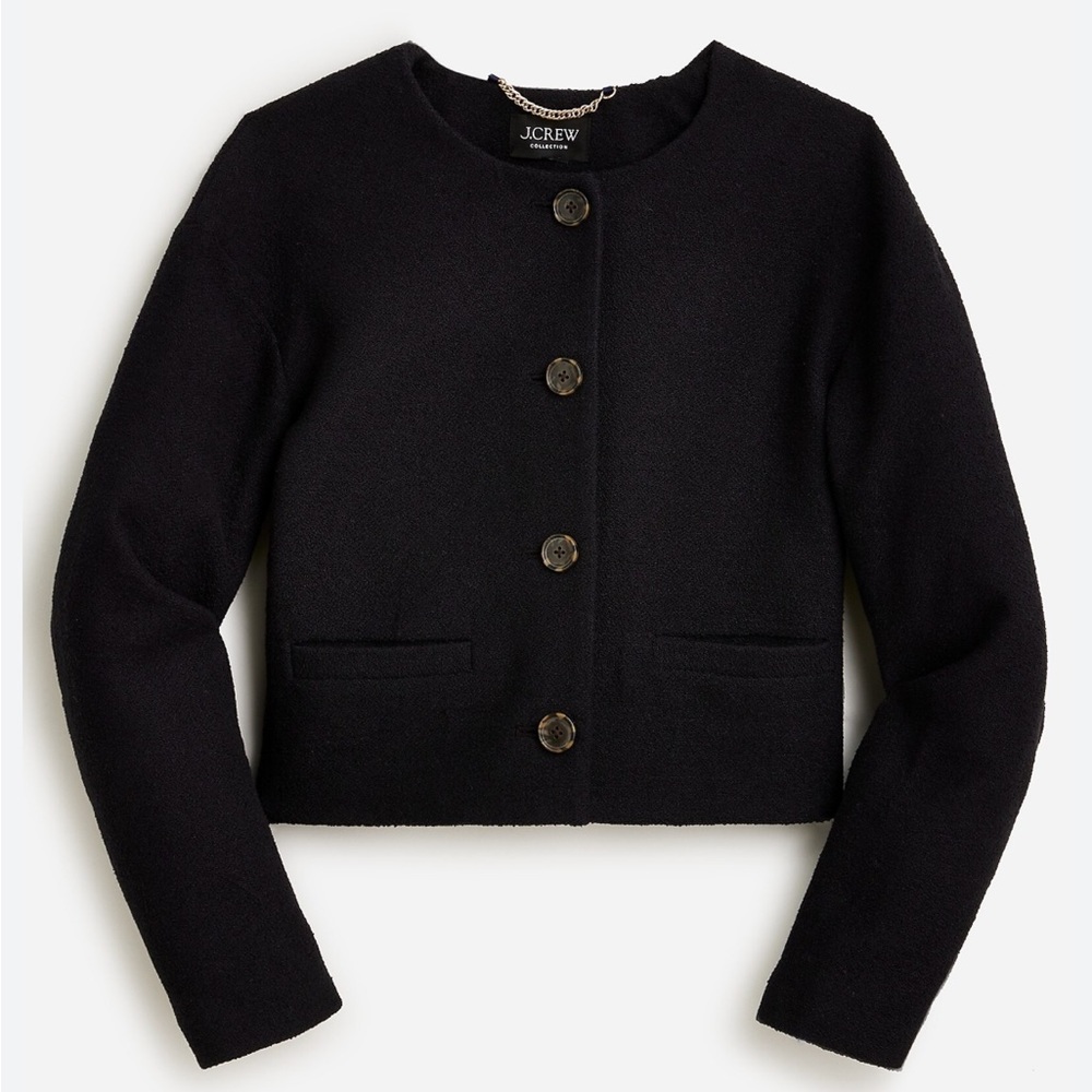 J. Crew Collection Lady Bomber Black Boucle Jacket